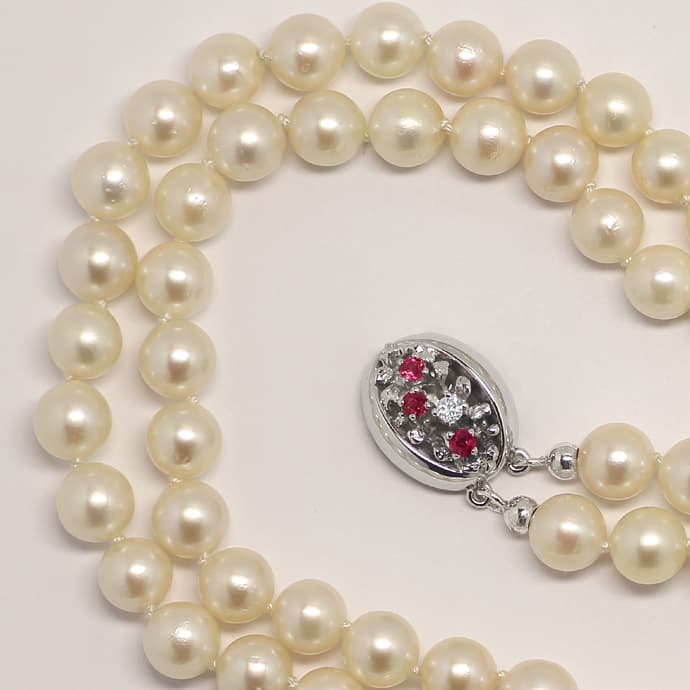 Foto 3 - Perlenkette zweireihig Rubine Brillant-Weißgold Schloss, S1359