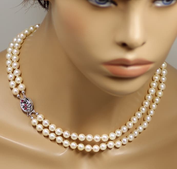 Foto 6 - Perlenkette zweireihig Rubine Brillant-Weißgold Schloss, S1359
