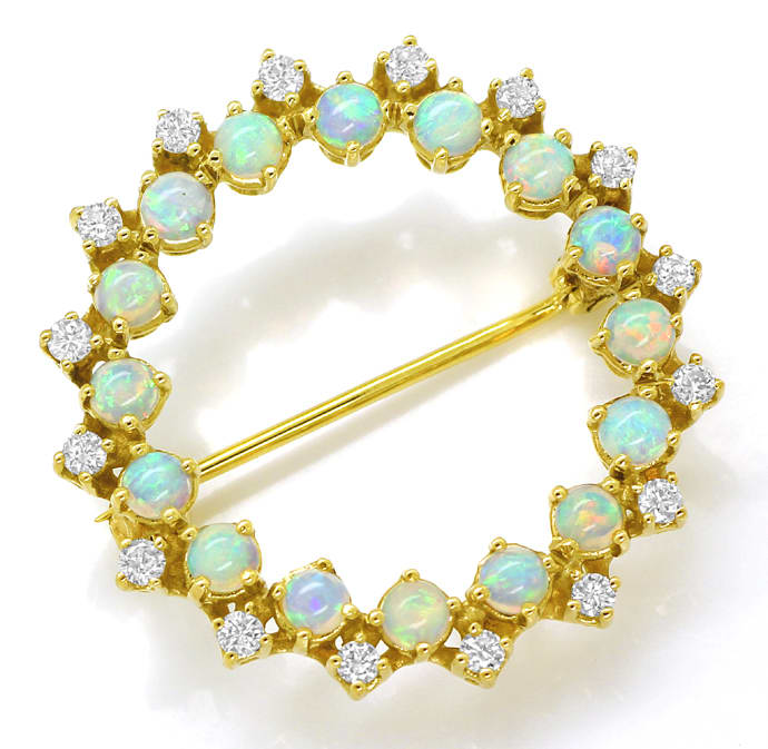 Foto 1 - Spitzen Opale und Diamanten in Brosche aus 14K Gelbgold, S1737