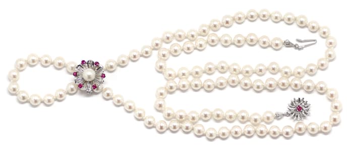 Foto 1 - Lange Perlenkette Rubine im Weißgold Clip und Schloß, S2091