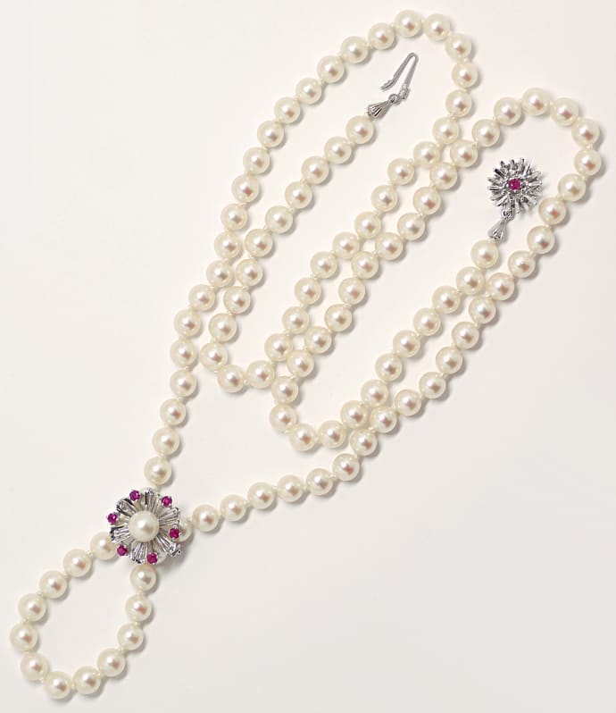 Foto 3 - Lange Perlenkette Rubine im Weißgold Clip und Schloß, S2091